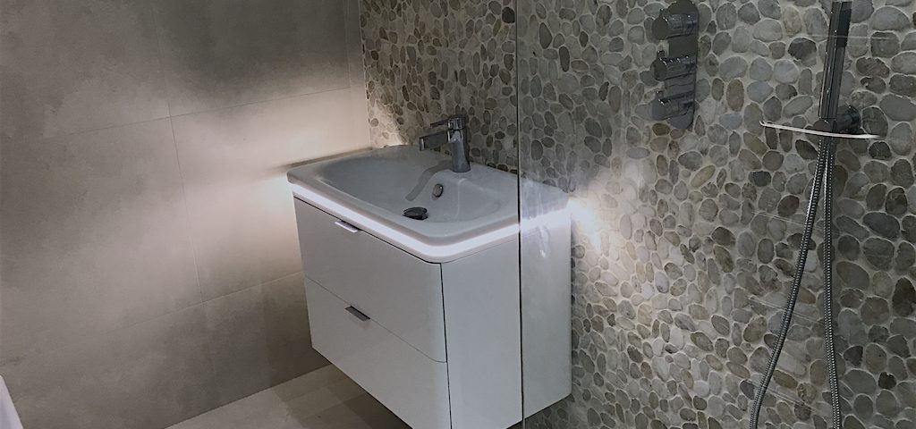 contemporary bathroom, glass screen, wetroom