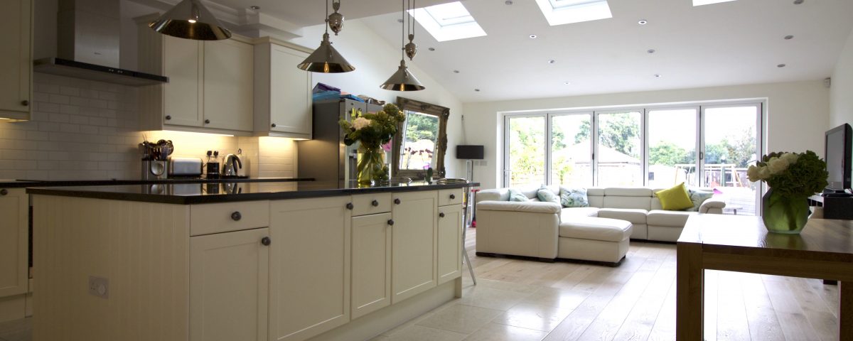 Open plan kitchen, island, rear extension, family room